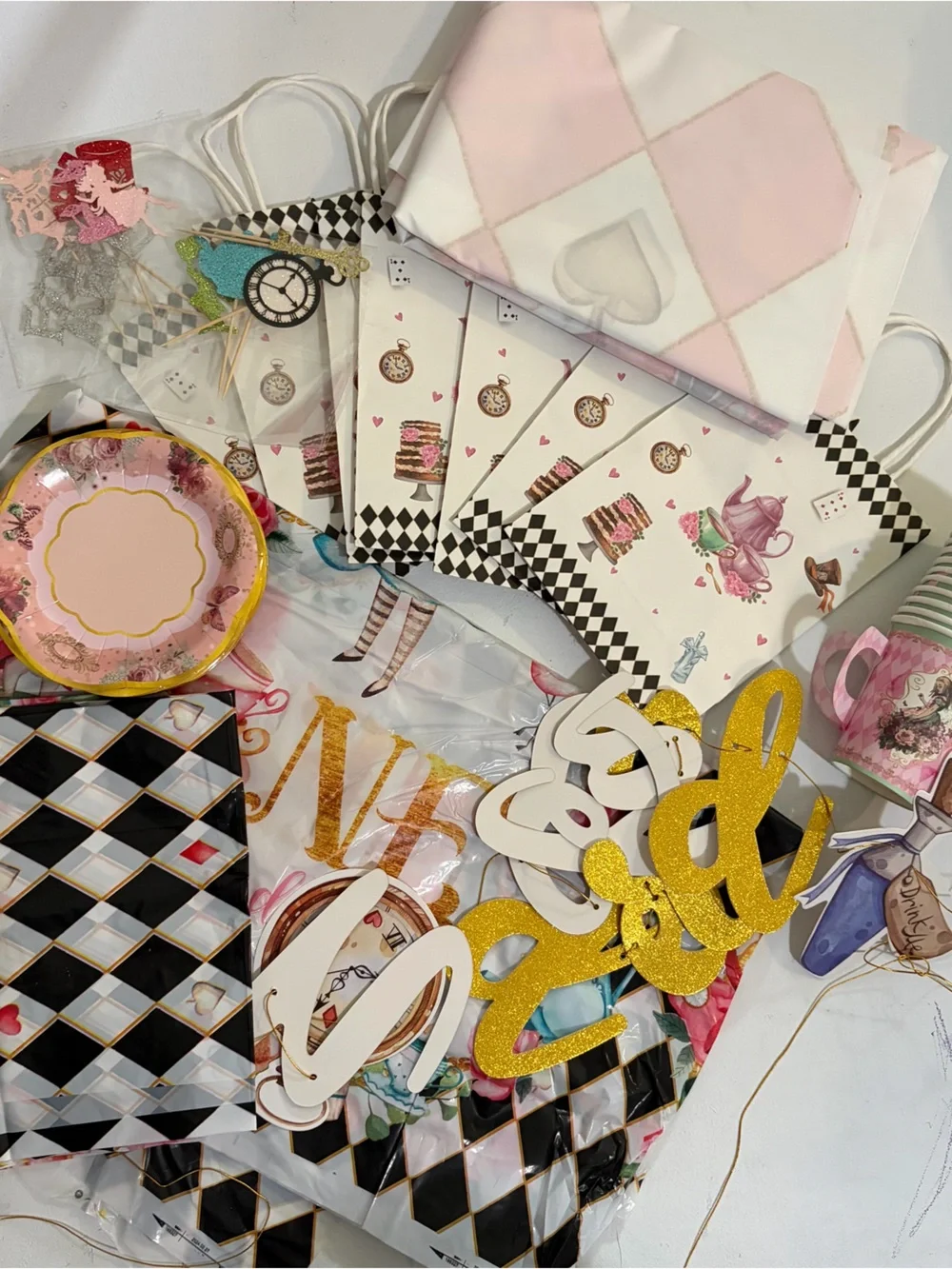 Pink & Gold Alice In ONEderland Birthday Tea Party Supplies